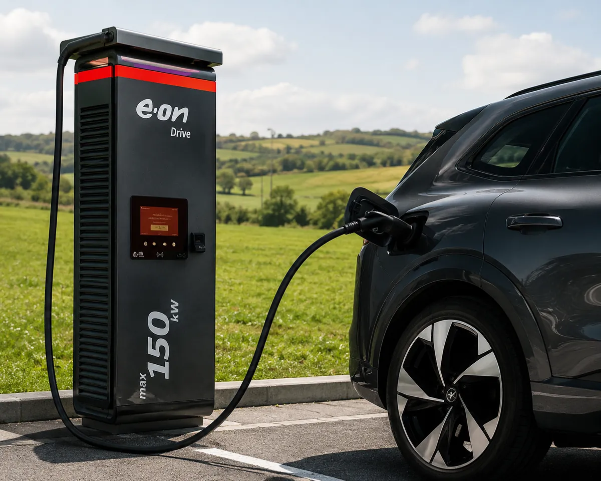 Electric cars charging under the canopy at the E.ON Drive hub